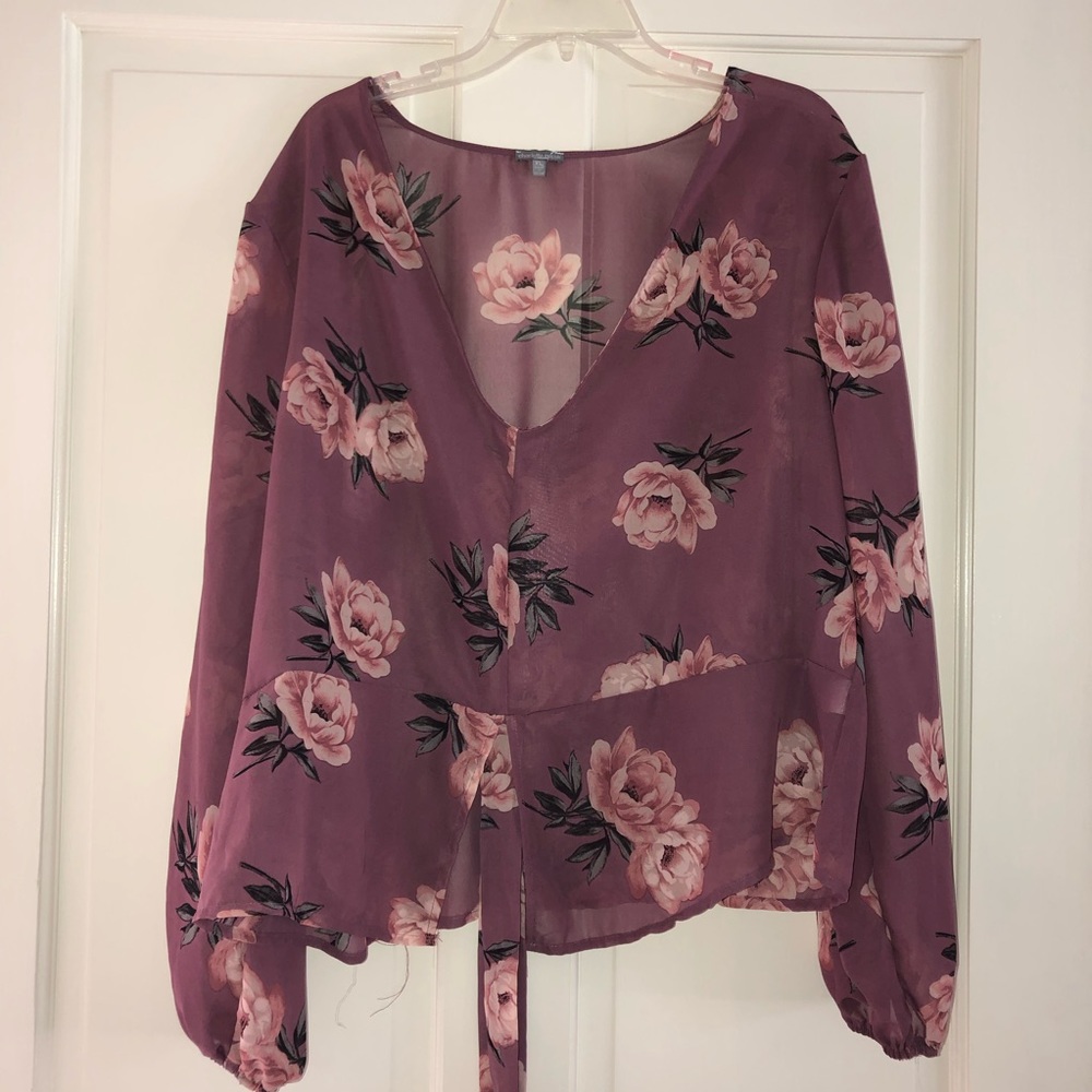 long sleeve purple floral shirt